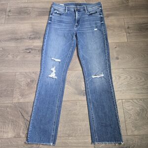 MOTHER The Mid Rise Dazzler Ankle Fray Distressed Jeans Weekend Warrior Size 28